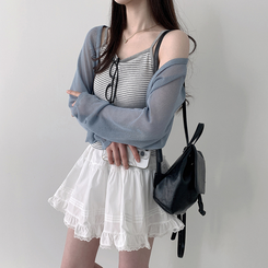 カーディガン シースルークロップボレロカーディガン(6color) BLUE