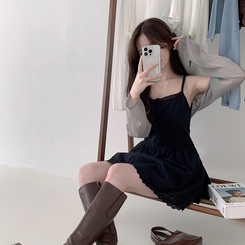 カーディガン シースルークロップボレロカーディガン(6color) GREY