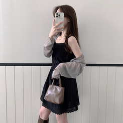 カーディガン シースルークロップボレロカーディガン(6color) GREY
