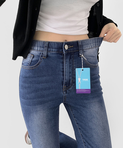 【丈別】スリムセミブーツカットパンツ(8color) BLUE