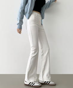 【丈別】スリムセミブーツカットパンツ(8color) WHITE