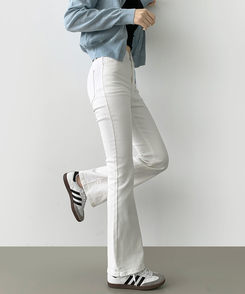 【丈別】スリムセミブーツカットパンツ(8color) WHITE