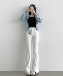 【丈別】スリムセミブーツカットパンツ(8color) WHITE