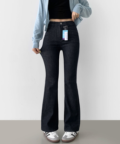 【丈別】スリムセミブーツカットパンツ(8color) BLACK