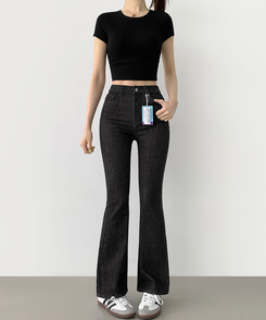 【丈別】スリムセミブーツカットパンツ(8color) DENIM BLACK