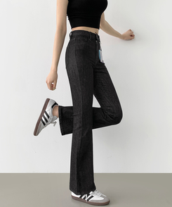 【丈別】スリムセミブーツカットパンツ(8color) DENIM BLACK