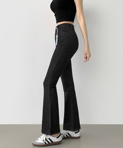 【丈別】スリムセミブーツカットパンツ(8color) DENIM BLACK