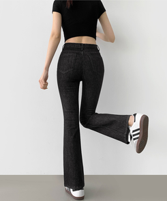 【丈別】スリムセミブーツカットパンツ(8color) DENIM BLACK