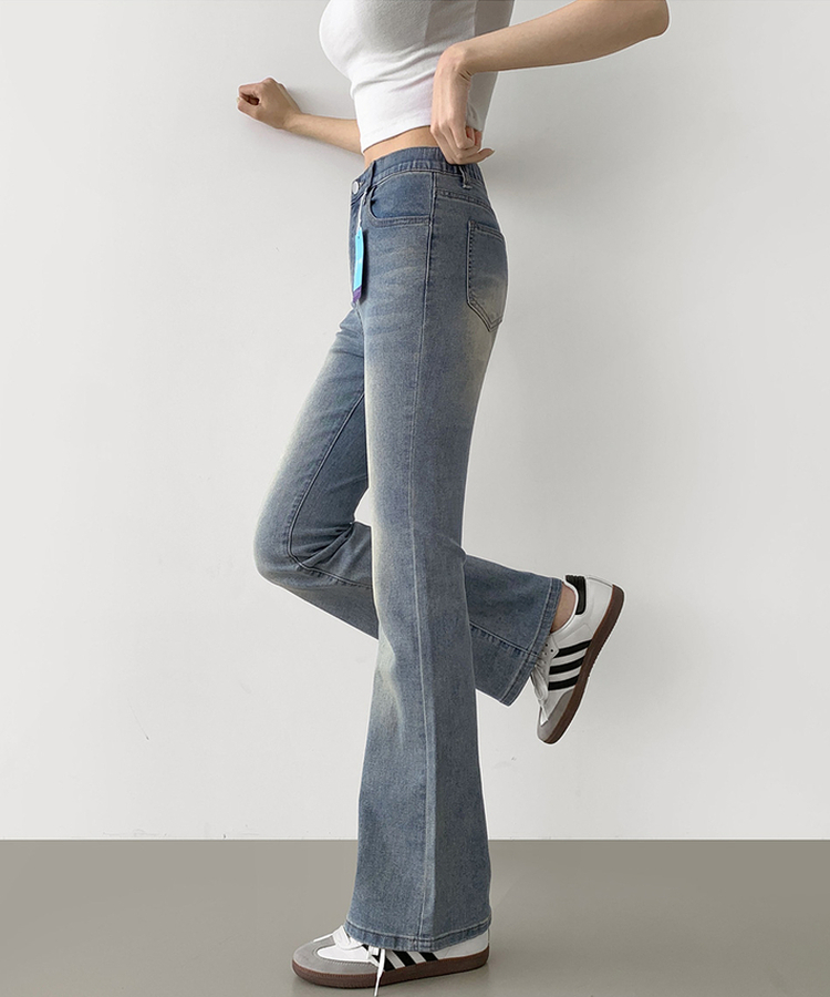 2XL폭넓은 컬러 생지 면 데님 슬림 세미 부츠컷 팬츠 빈티지