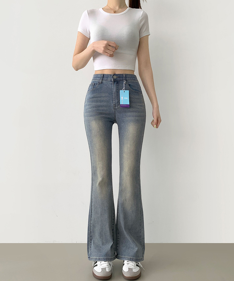 2XL폭넓은 컬러 생지 면 데님 슬림 세미 부츠컷 팬츠 빈티지