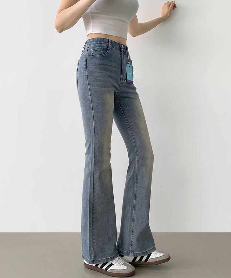 2XL폭넓은 컬러 생지 면 데님 슬림 세미 부츠컷 팬츠 빈티지