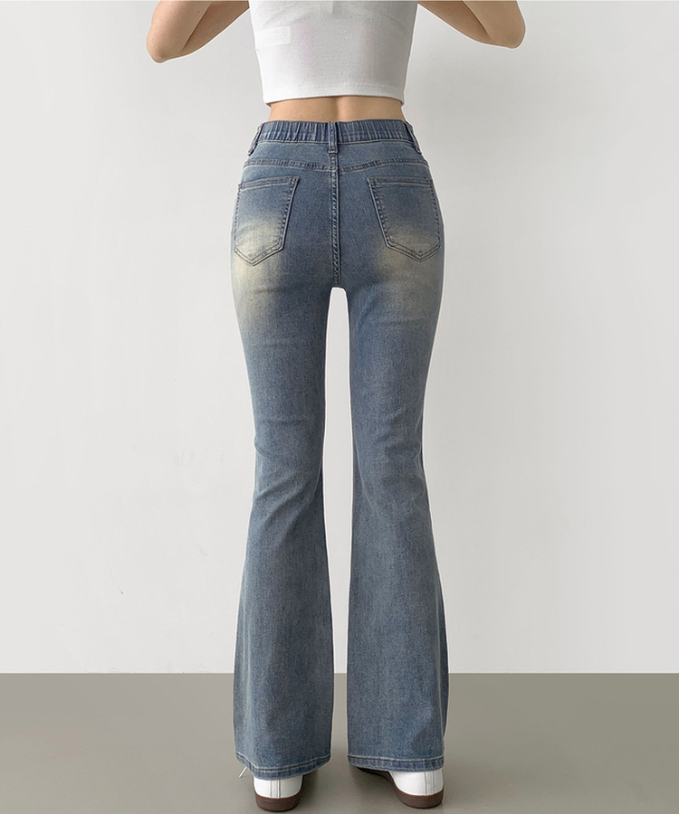 2XL폭넓은 컬러 생지 면 데님 슬림 세미 부츠컷 팬츠 빈티지