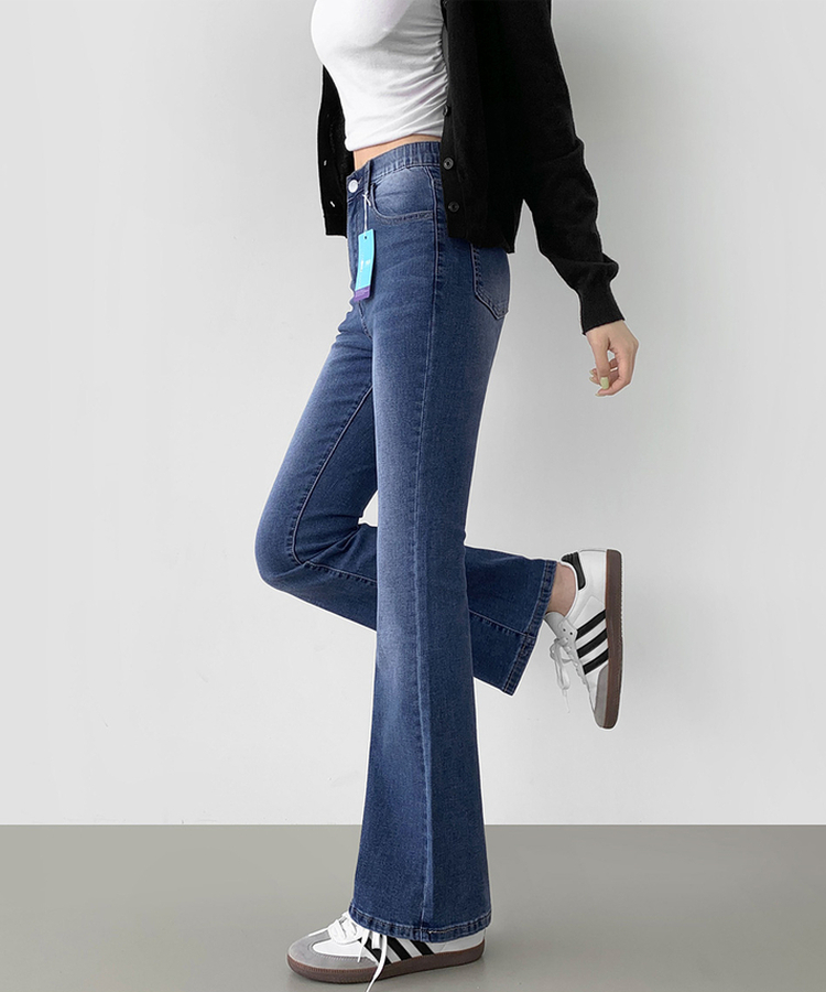 2XL폭넓은 컬러 생지 면 데님 슬림 세미 부츠컷 팬츠 중청