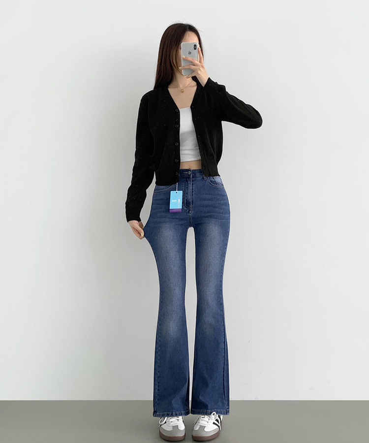 2XL폭넓은 컬러 생지 면 데님 슬림 세미 부츠컷 팬츠 중청