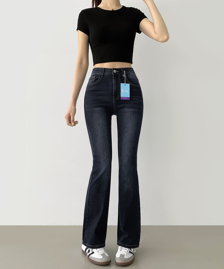 2XL폭넓은 컬러 생지 면 데님 슬림 세미 부츠컷 팬츠 진청