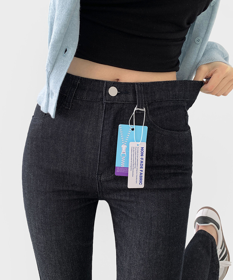 2XL폭넓은 컬러 생지 면 데님 슬림 세미 부츠컷 팬츠 블랙