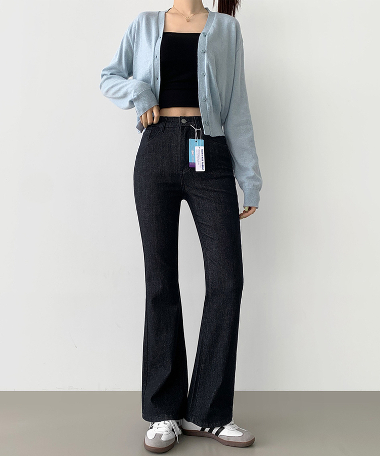 2XL폭넓은 컬러 생지 면 데님 슬림 세미 부츠컷 팬츠 블랙