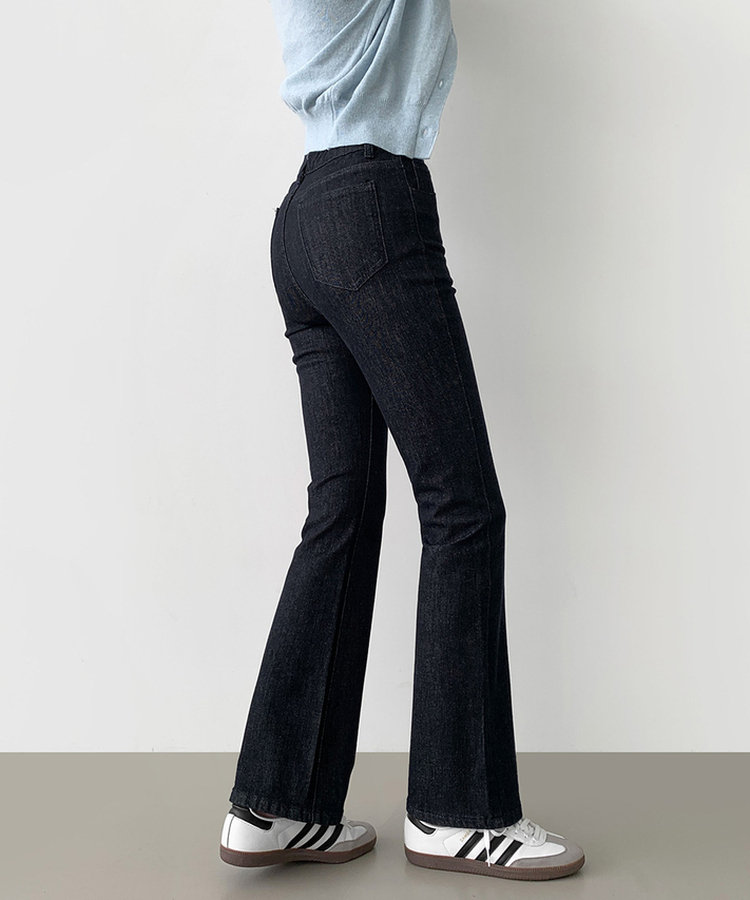 2XL폭넓은 컬러 생지 면 데님 슬림 세미 부츠컷 팬츠 블랙