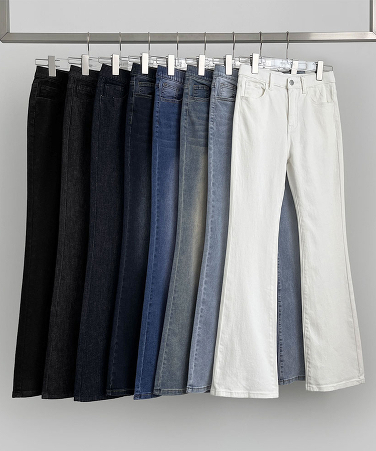 2XL폭넓은 컬러 생지 면 데님 슬림 세미 부츠컷 팬츠