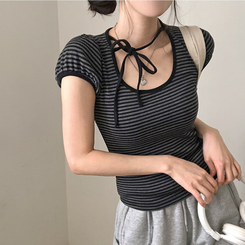 半袖Tシャツ ストライプパフ半袖Tシャツ BLACK