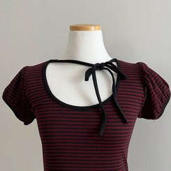 半袖Tシャツ ストライプパフ半袖Tシャツ