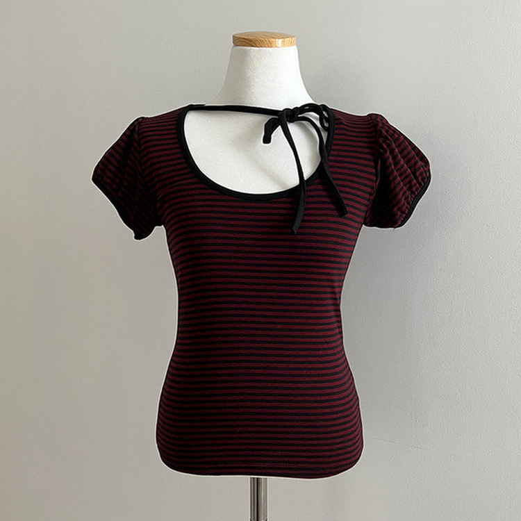 ストライプパフ半袖Tシャツ