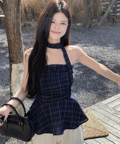 【マフラー付き】フリルチューブトップ NAVY