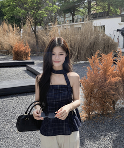 【マフラー付き】フリルチューブトップ NAVY