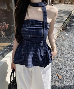 【マフラー付き】フリルチューブトップ NAVY