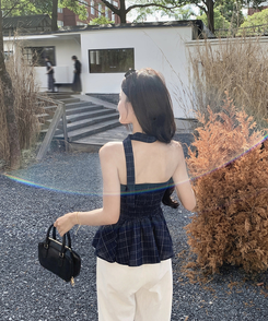 【マフラー付き】フリルチューブトップ NAVY