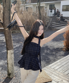 【マフラー付き】フリルチューブトップ NAVY