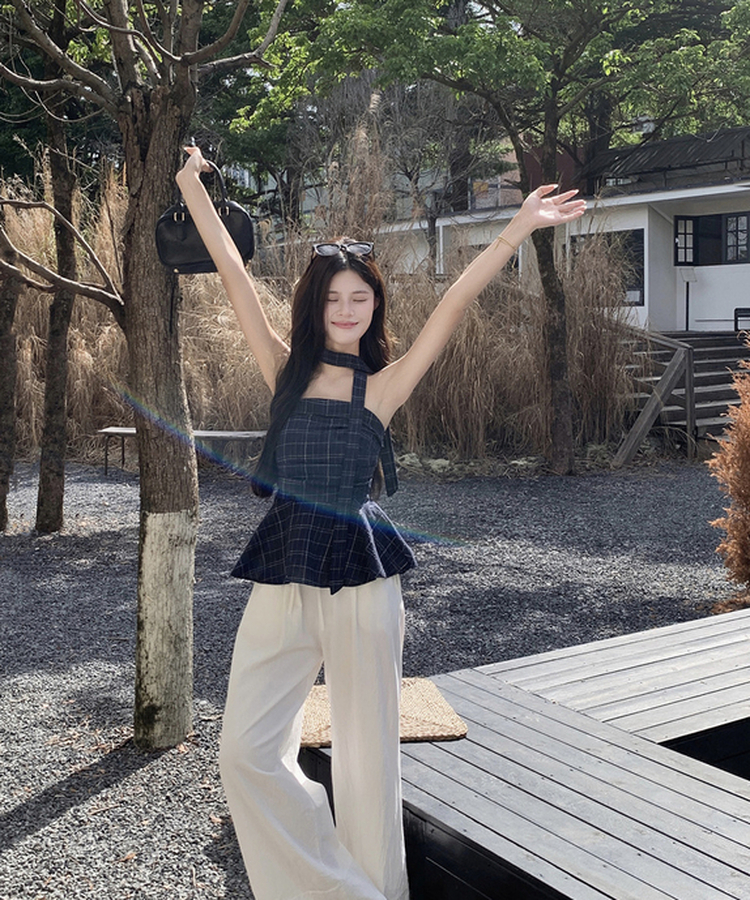 【マフラー付き】フリルチューブトップ NAVY