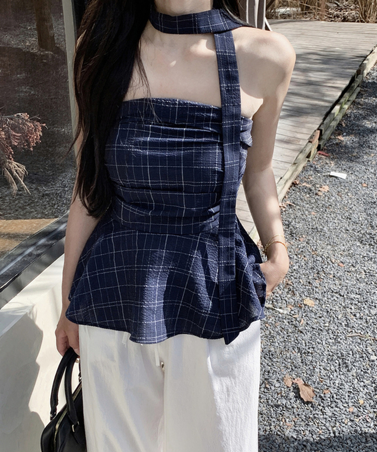 【マフラー付き】フリルチューブトップ NAVY