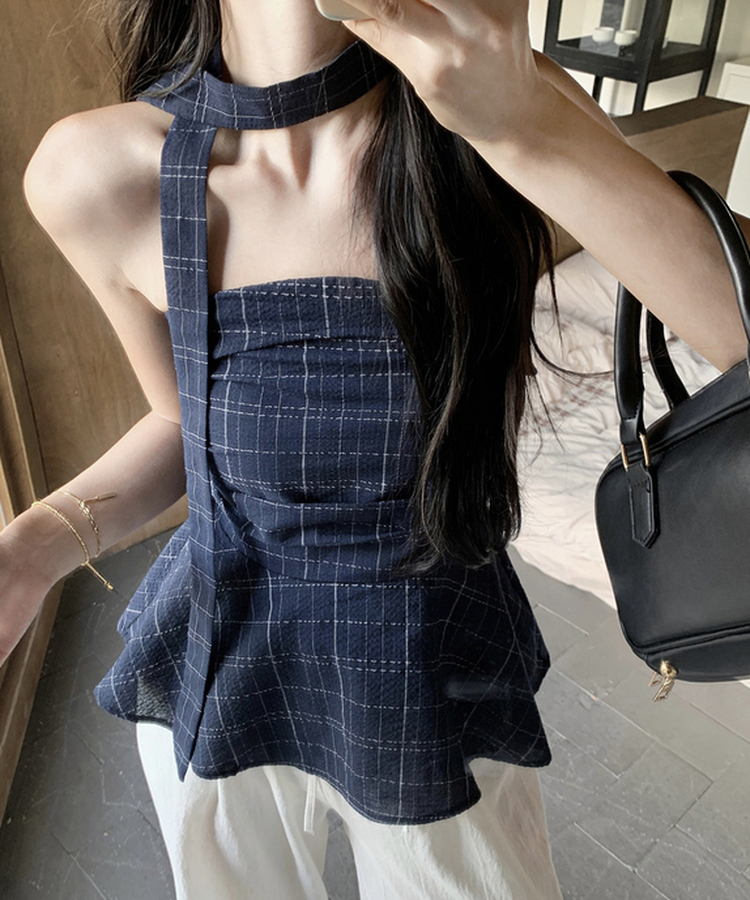 【マフラー付き】フリルチューブトップ NAVY