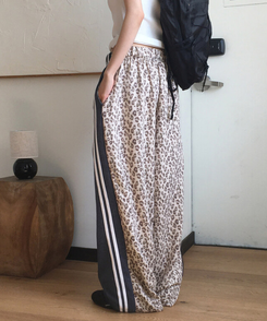 レオパードバイカラーラインパンツ｜コットンパンツ｜韓国