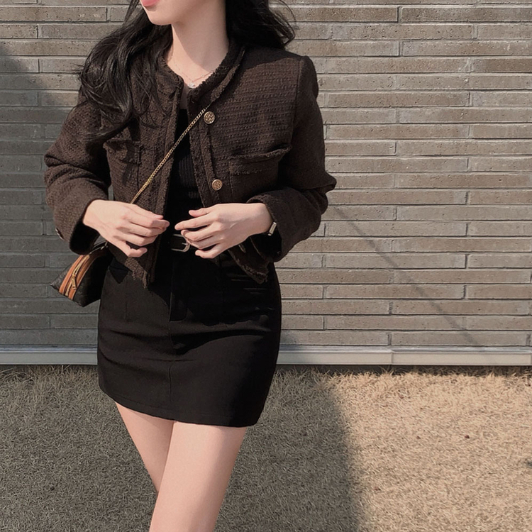 엔티크 프린지 트위드 크롭 스탠다드핏 하객 자켓