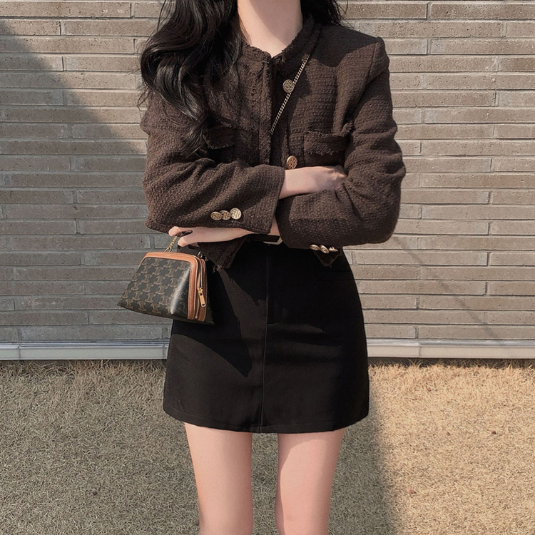 엔티크 프린지 트위드 크롭 스탠다드핏 하객 자켓