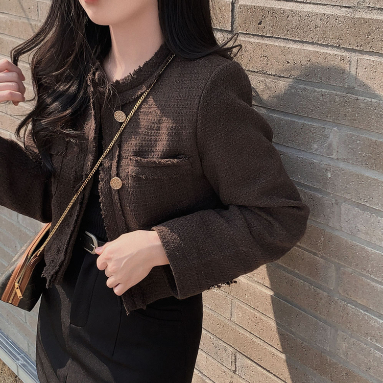 엔티크 프린지 트위드 크롭 스탠다드핏 하객 자켓