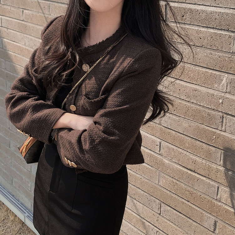 엔티크 프린지 트위드 크롭 스탠다드핏 하객 자켓