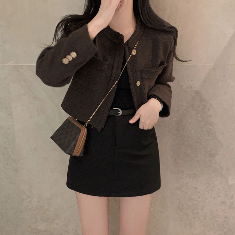 엔티크 프린지 트위드 크롭 스탠다드핏 하객 자켓