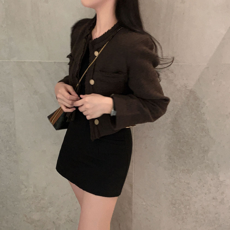 엔티크 프린지 트위드 크롭 스탠다드핏 하객 자켓