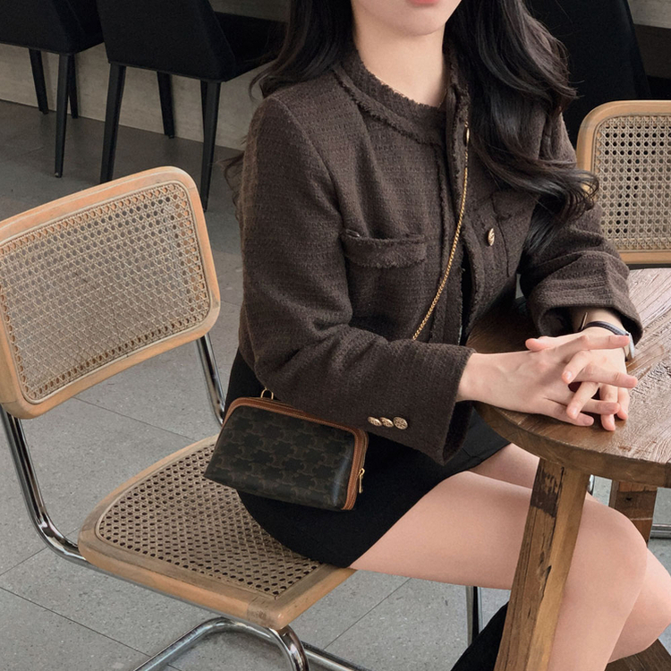 엔티크 프린지 트위드 크롭 스탠다드핏 하객 자켓