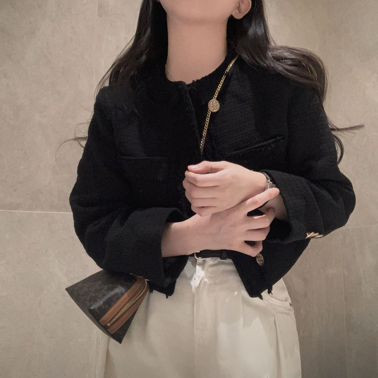 엔티크 프린지 트위드 크롭 스탠다드핏 하객 자켓