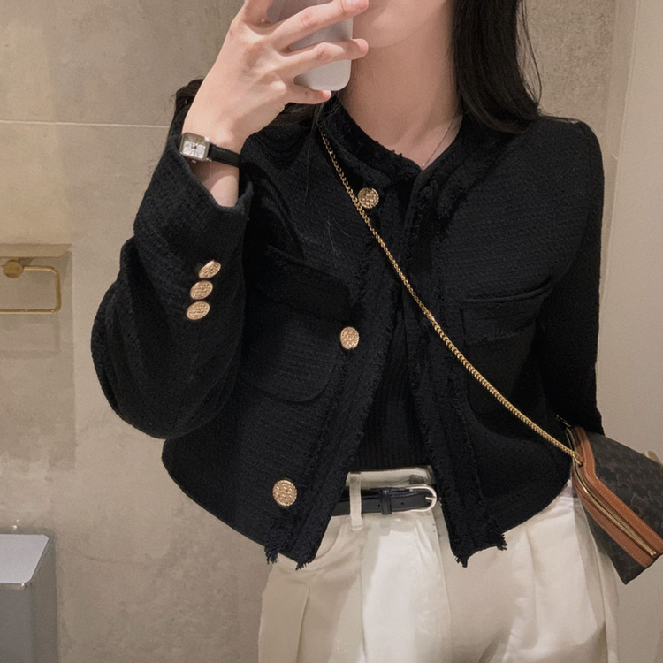 엔티크 프린지 트위드 크롭 스탠다드핏 하객 자켓