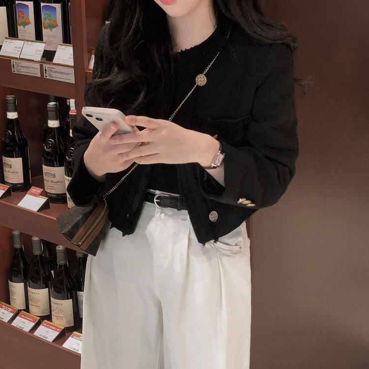 엔티크 프린지 트위드 크롭 스탠다드핏 하객 자켓