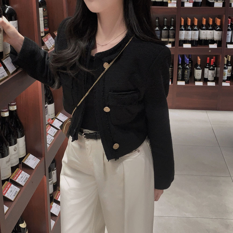 엔티크 프린지 트위드 크롭 스탠다드핏 하객 자켓