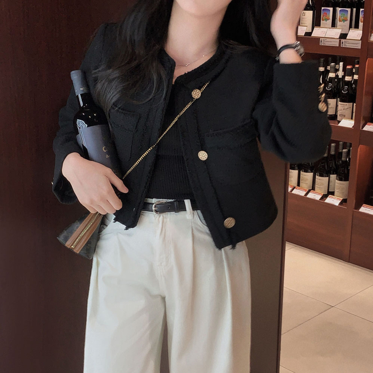 엔티크 프린지 트위드 크롭 스탠다드핏 하객 자켓