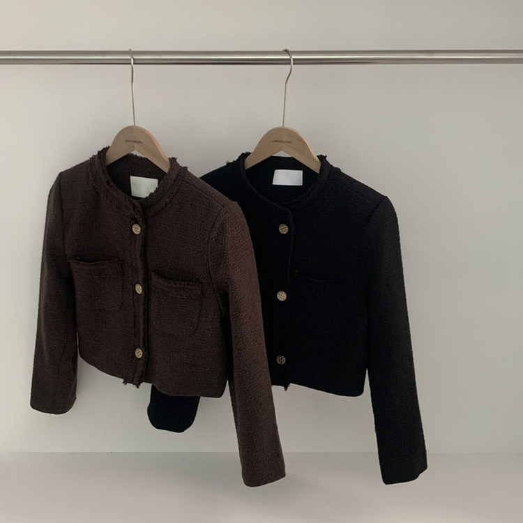 엔티크 프린지 트위드 크롭 스탠다드핏 하객 자켓