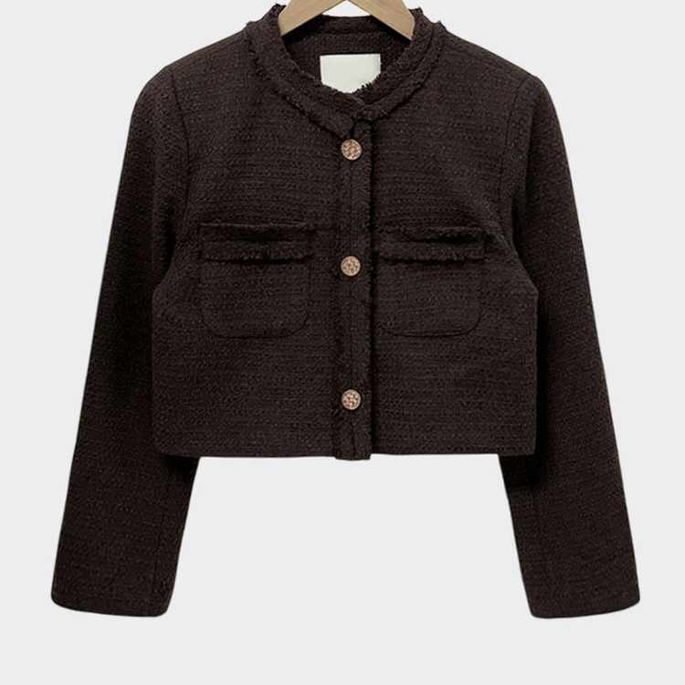 엔티크 프린지 트위드 크롭 스탠다드핏 하객 자켓