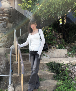 デニム ウォッシングブーツカットパンツ BLACK DENIM